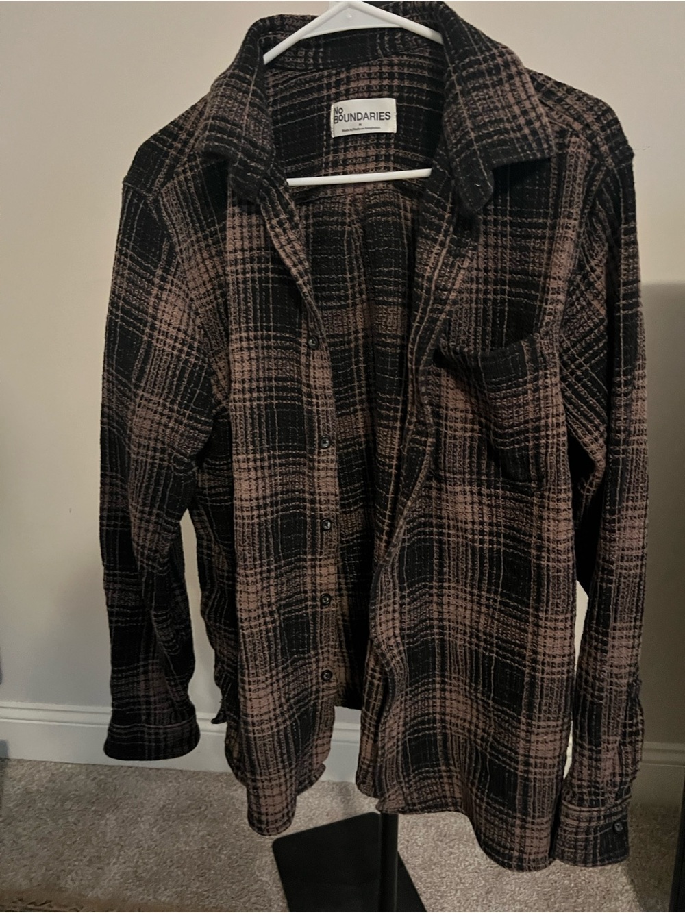 No Boundaries Black and Brown Plaid Lightweight Shirt Jacket